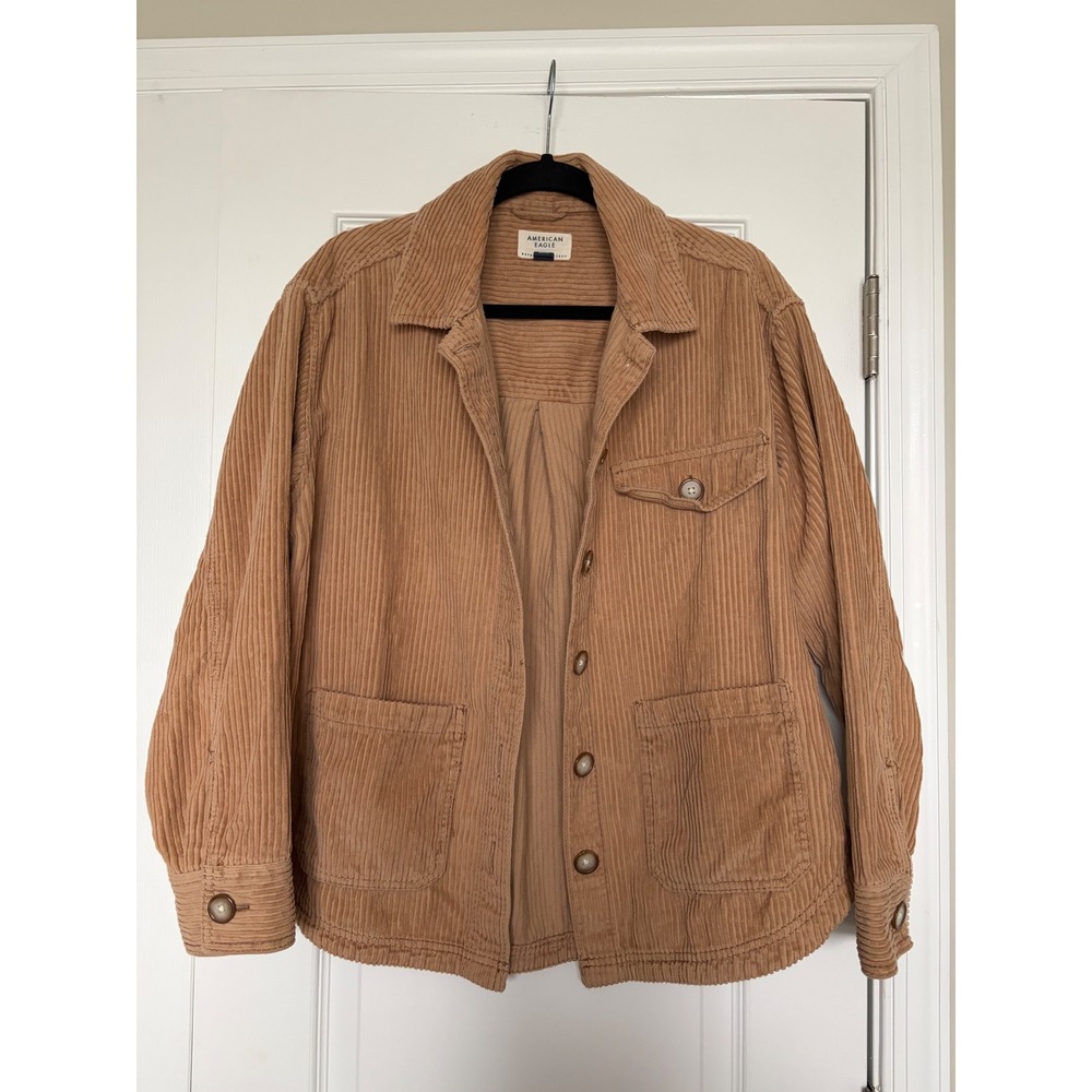 American Eagle Tan Corduroy Shirt Jacket Womens Medium Camel Wide Wale Shacket